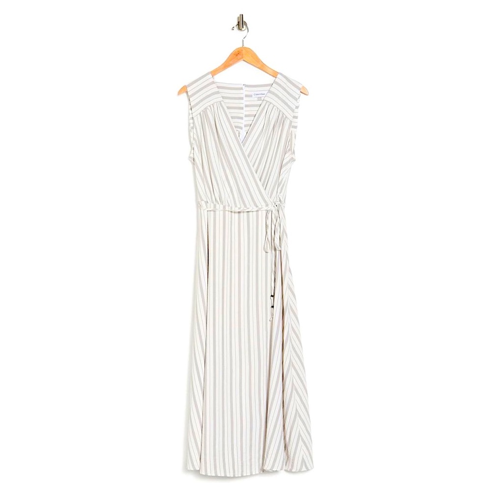 Calvin Klein Striped Wrap Midi Dress